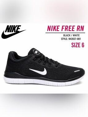Nike Free RN Sample Display Shoes Black White Size 6 942837-001 Rare